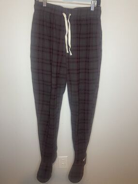 Feejays Unisex M Plaid Fleece Pajama Pants Drawstring Black Gray Burgundy